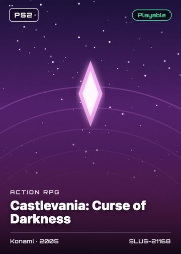 Castlevania: Curse of Darkness cover card with genre, publisher, year and disc ID