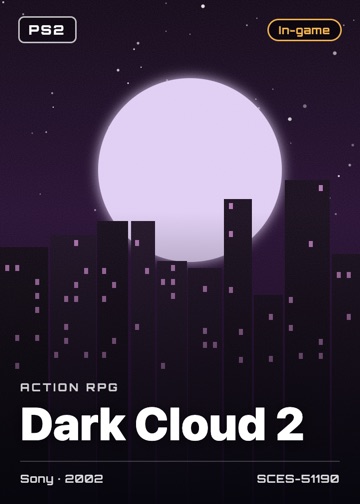 Dark Cloud 2 cover card with genre, publisher, year and disc ID