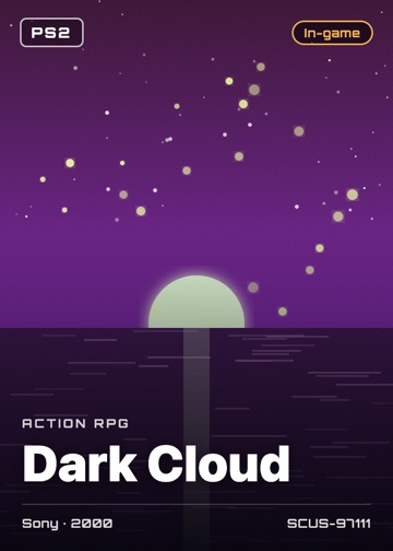 Dark Cloud cover card with genre, publisher, year and disc ID
