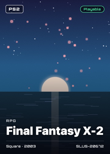 Final Fantasy X-2 cover card with genre, publisher, year and disc ID