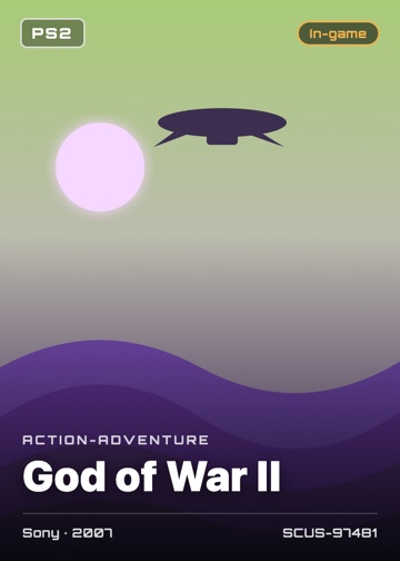God of War II cover card with genre, publisher, year and disc ID