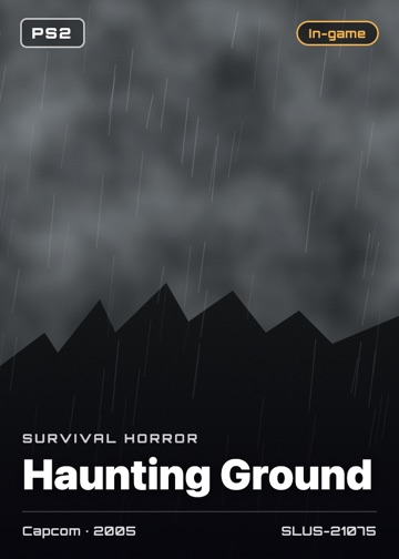 Haunting Ground cover card with genre, publisher, year and disc ID