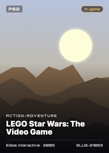 LEGO Star Wars: The Video Game cover card with genre, publisher, year and disc ID