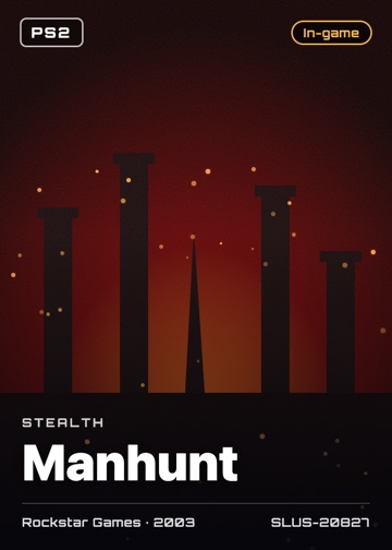 Manhunt cover card with genre, publisher, year and disc ID