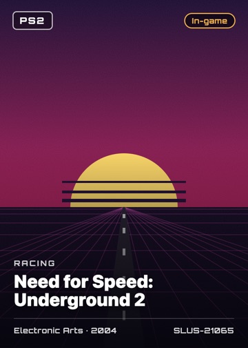Need for Speed: Underground 2 cover card with genre, publisher, year and disc ID