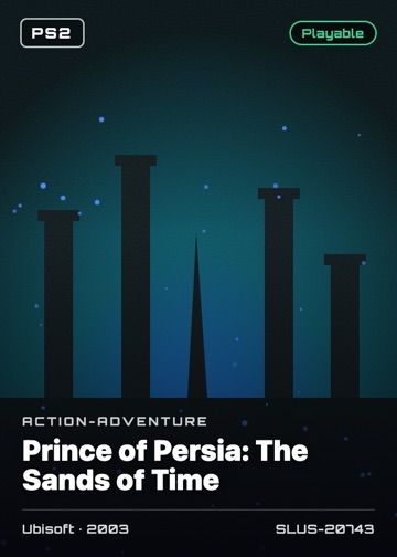 Prince of Persia: The Sands of Time cover card with genre, publisher, year and disc ID