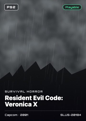 Resident Evil Code: Veronica X cover card with genre, publisher, year and disc ID