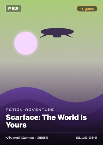Scarface: The World Is Yours cover card with genre, publisher, year and disc ID