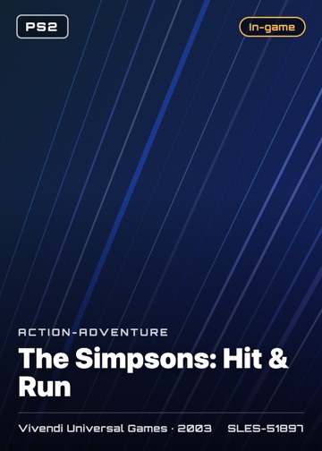 The Simpsons: Hit & Run cover card with genre, publisher, year and disc ID