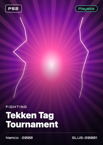Tekken Tag Tournament cover card with genre, publisher, year and disc ID