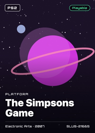 The Simpsons Game cover card with genre, publisher, year and disc ID