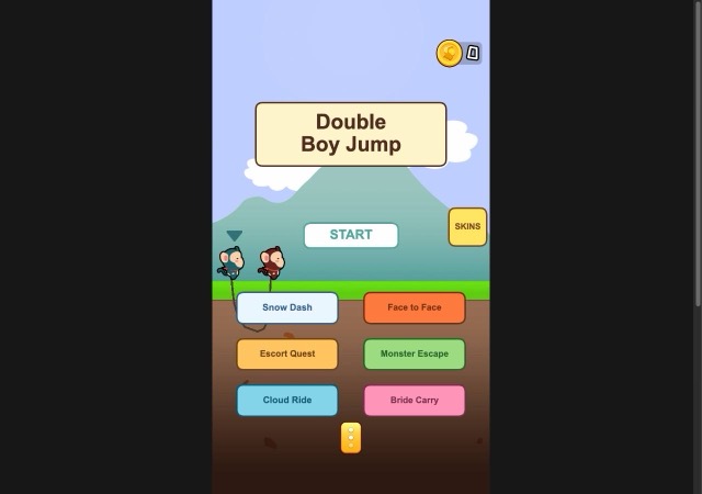 Double Boy Jump menu with two rope-linked monkeys, START button and six mode buttons