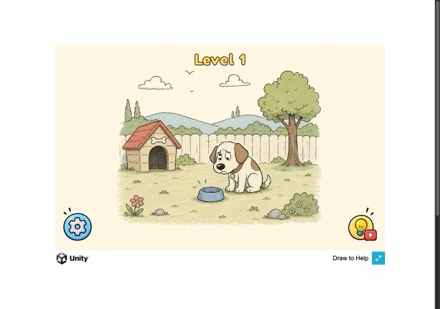 Same backyard scene with settings gear and lightbulb hint button in corners