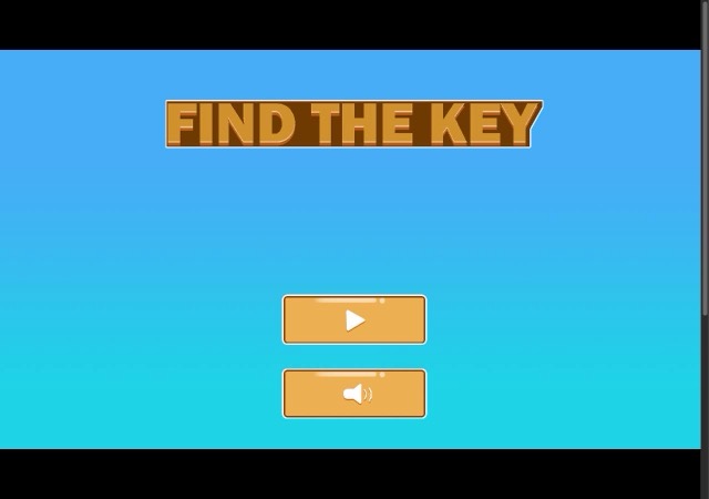 Find The Key title screen with a brown banner, a play button and a sound button