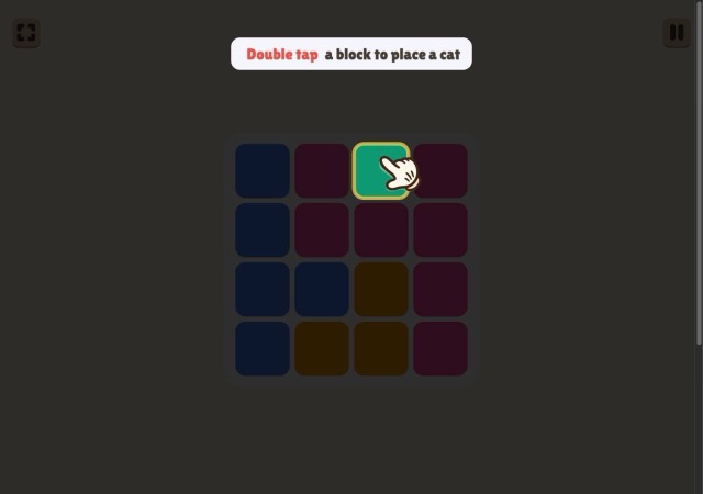 Dark tutorial grid with highlighted green block and double tap hint banner